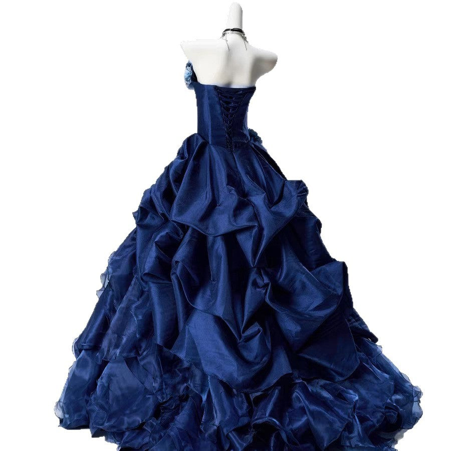 Blue High-end Intricately Embellished Strapless Ball Gown Pour les événements et les banquets du soir