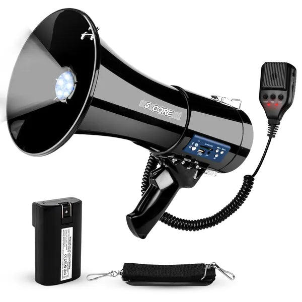 5 Mégaphone Core 50W Bluetooth rechargeable Bullhorn Portable 1100 Yards W Siren