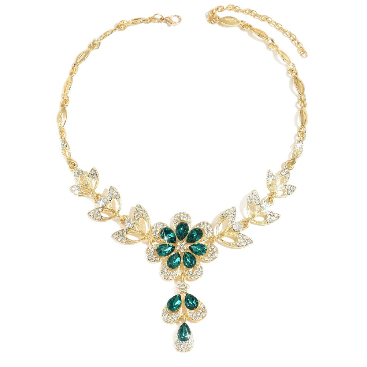 Ensemble de bijoux pour femmes en strass incrusté Teardrop Floral Tassel