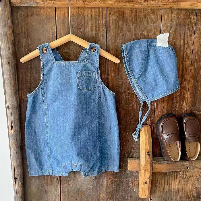 Baby denim tracksuit with suspenders Sleeveless jacket