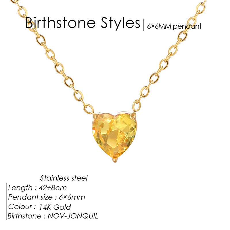 Pendentif en forme de cœur cristal coloré et collier de Zircon