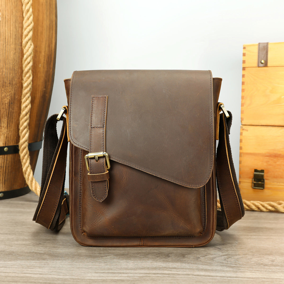 Véritable cuir homme Mode épaule Selle en cuir Crossbody Casual Messenger Bag