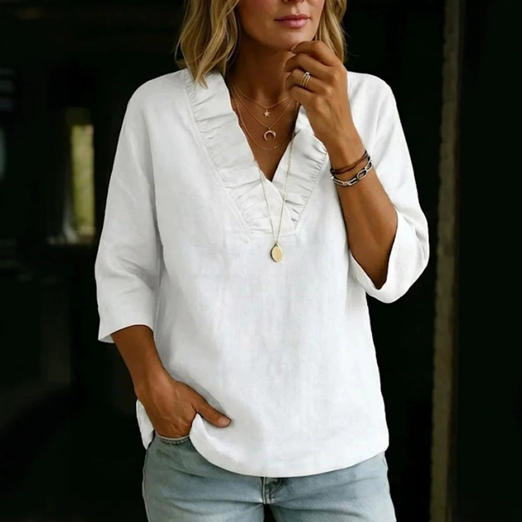 Women Relaxed-fit Casual Chic Linen Cotton Top