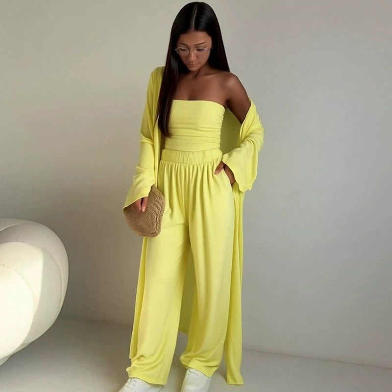 Cross Border European and American Style Women's Fashion Casual Loose Three Piece Set longue