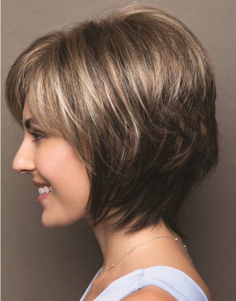 Mixte Blonde Brown Perruques courtes Perruques cheveux naturelles Perruques cheveux résistant à la chaleur