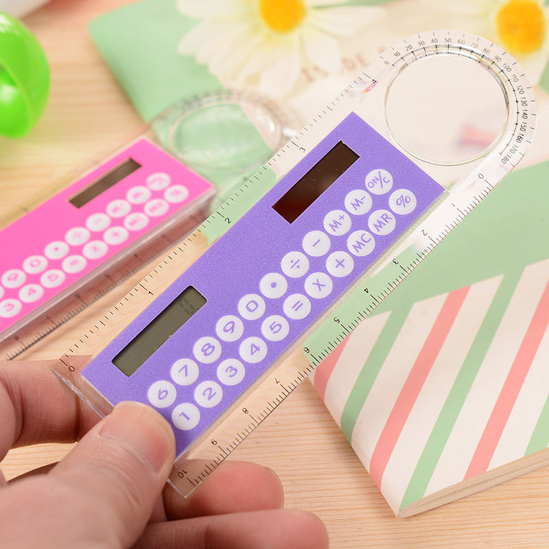 Vente de calculatrice solaire Mini Magnificateur multifonction Ultra-fin Ruler fournitures de bureau