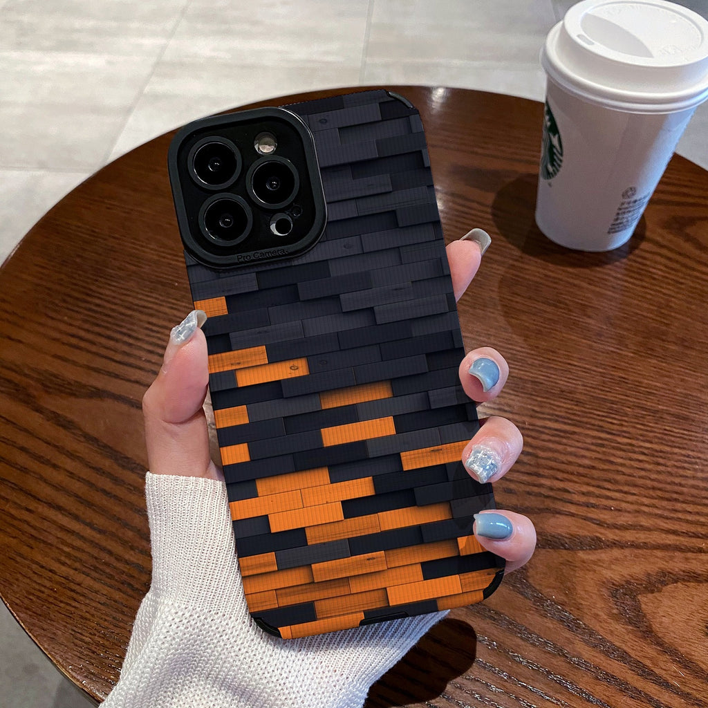 Étui de téléphone de dessin animé orange noir tout inclus en cuir souple