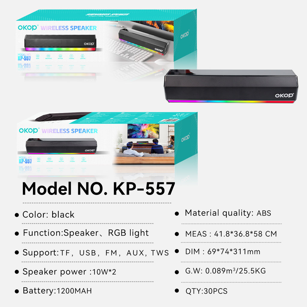 KP-557 Haut-parleur Bluetooth avec RGB Colorful Lights Home Soundbar avec Bluetooth sans fil De