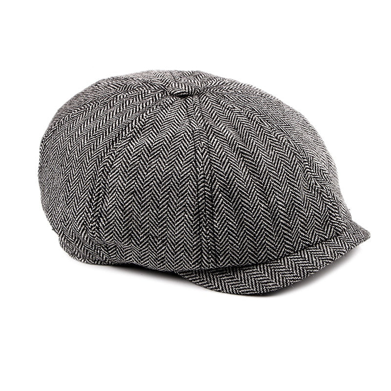 Fashion Retro Octagonal Chapeau Homme Mode Plaid Beret