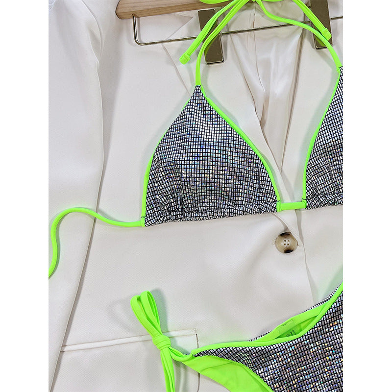 Femmes Color-Block Glossy Sexy Bikini avec la dentelle design Innocent Pourtant attrayant