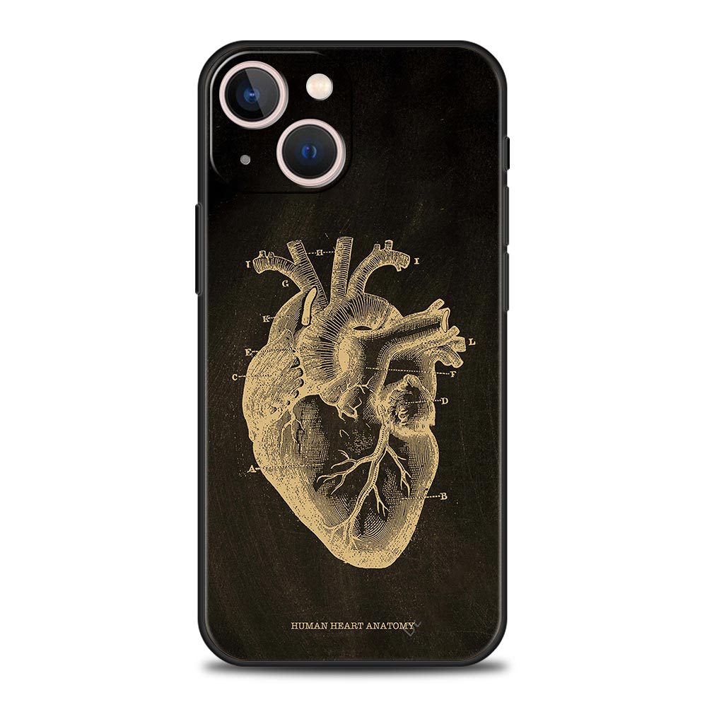 Cas de téléphone en forme de coeur du squelette anatomique