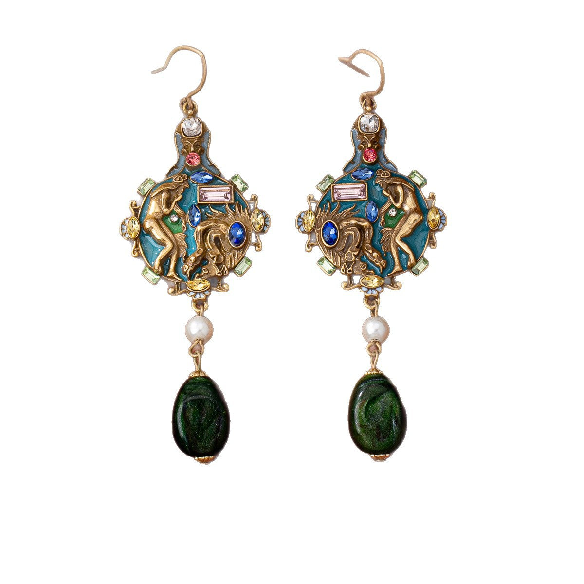Portrait Pearl Enamel Gemstone Earrings