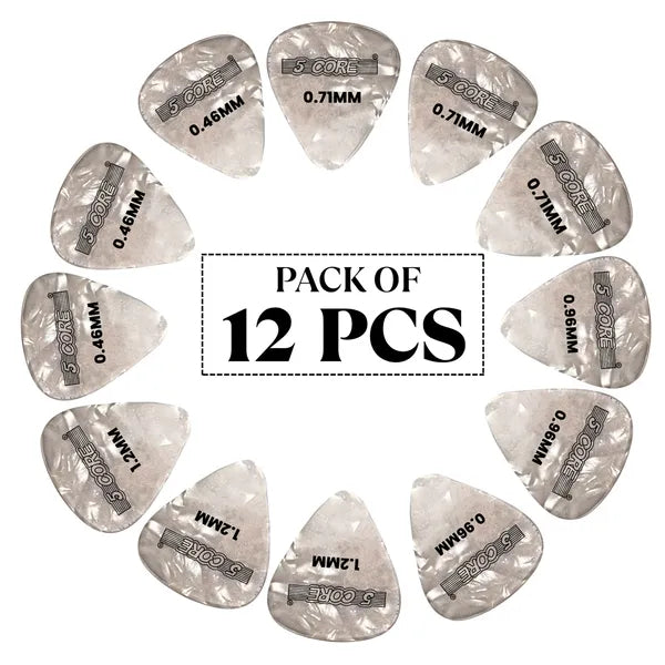 5 Core Guitar Picks 12 Piece Celluloid Light Medium Heavy Extra Heavy For Acoustic Electric Guitars