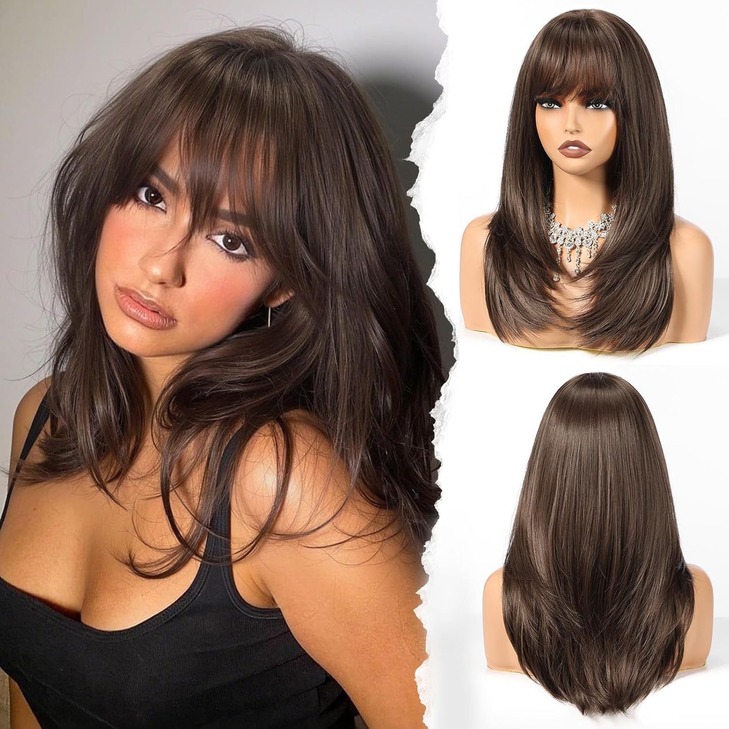 Femme Brown Wig Cap Full-Cover Stylish Everyday Elegant Wig