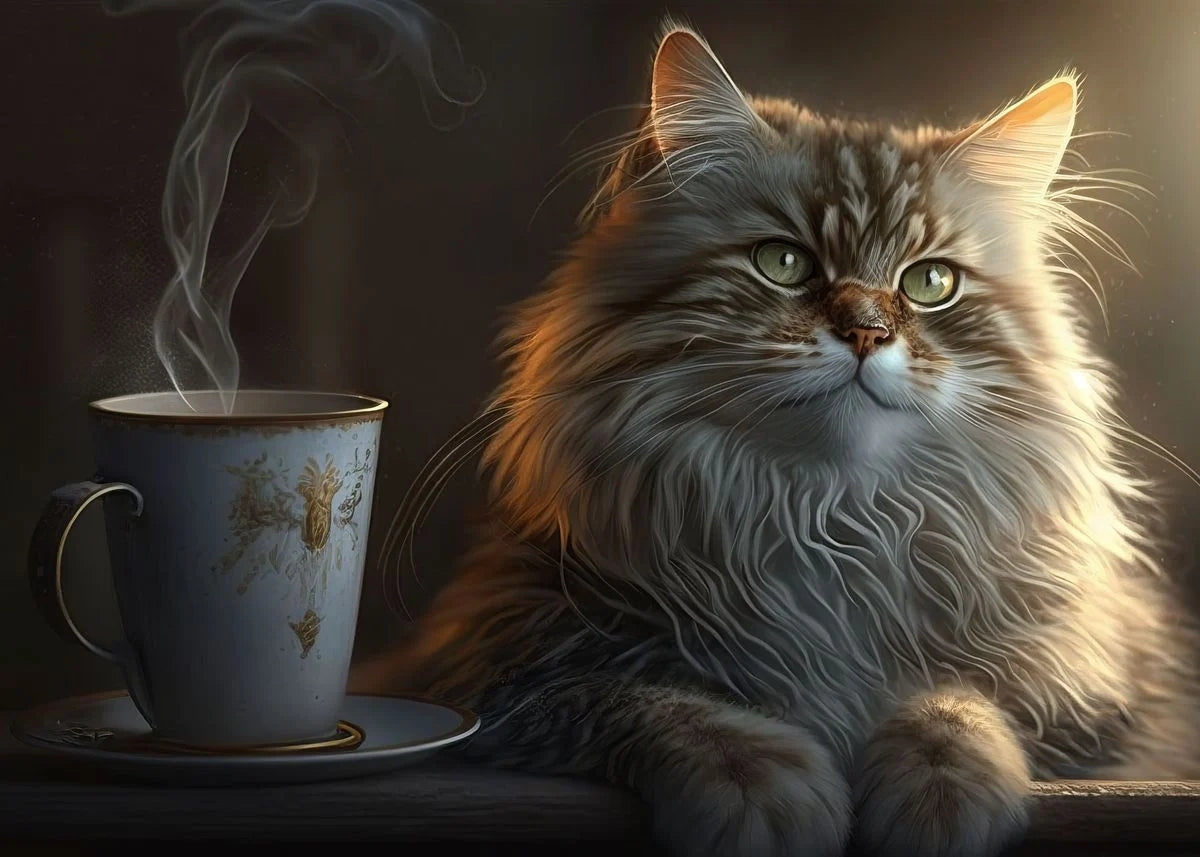 Résumé Magic Cat and Coffee Print toile peinture
