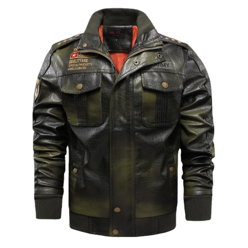 Veste en cuir Homme Stand-up Collier Slim Fit Short
