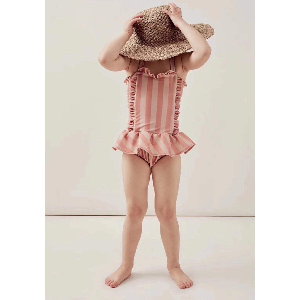 Maillots de bain pour enfants Ins Modèles d'explosion Filles Siamois Maillot de bain en dentelle de vent princesse rayée
