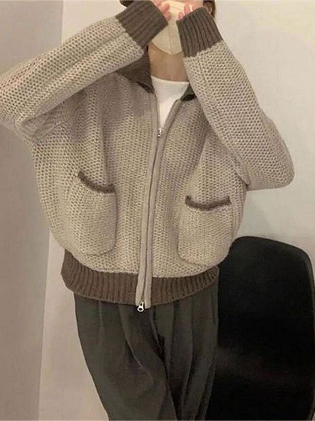 Cardigan tricoté pour femmes avec poches à double pointe