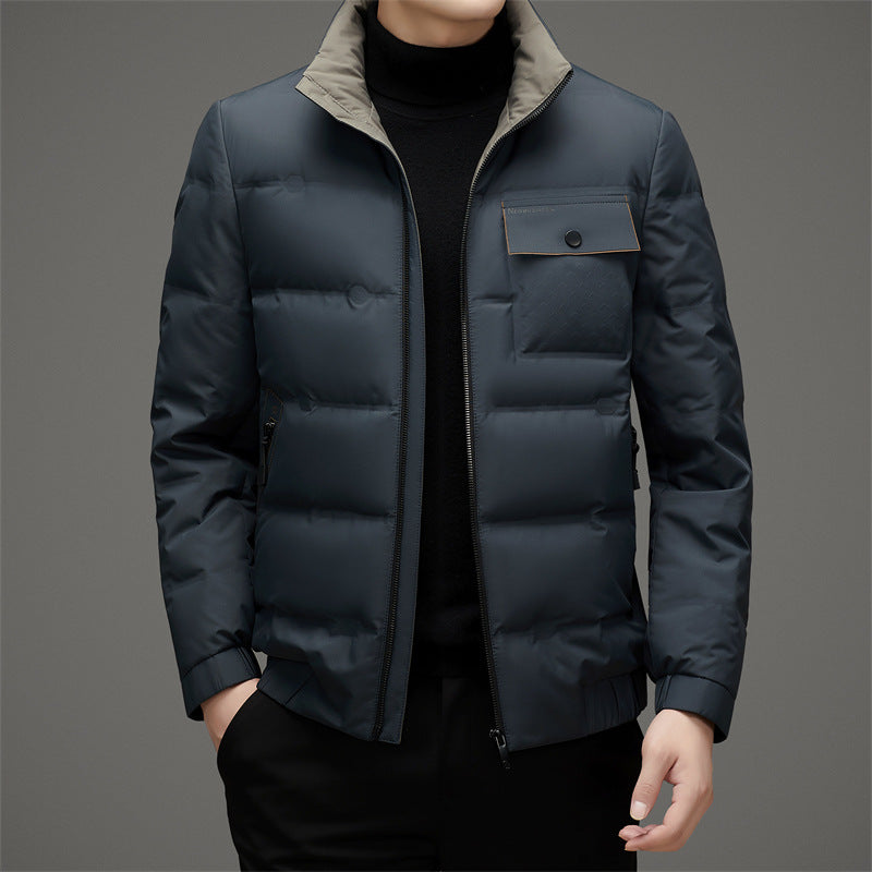 Collier de stand d'hiver homme court épaissé chaud veste en bas extérieur