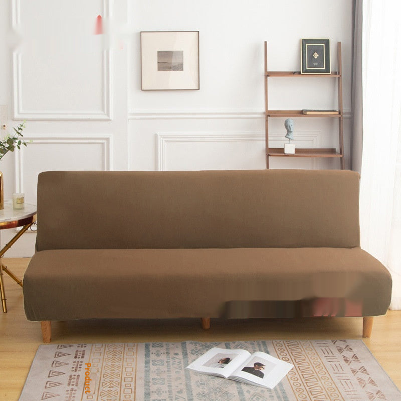Housse de canapé en tissu monocolore sans bras haute-élastique entièrement fermée