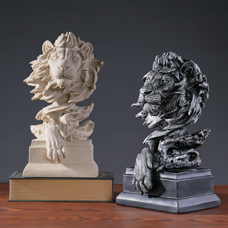 American Retro Animal Copper Lion Head Portrait Resin Craft Ornement Hallway Office Vin C
