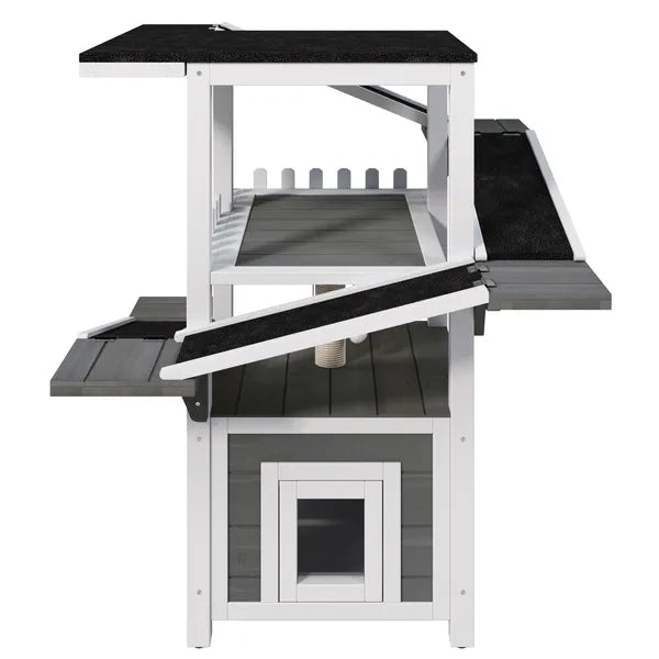 4 niveaux Outdoor Cat House Weaterproof Cat Tree Tower avec toit imperméable et 2 portes