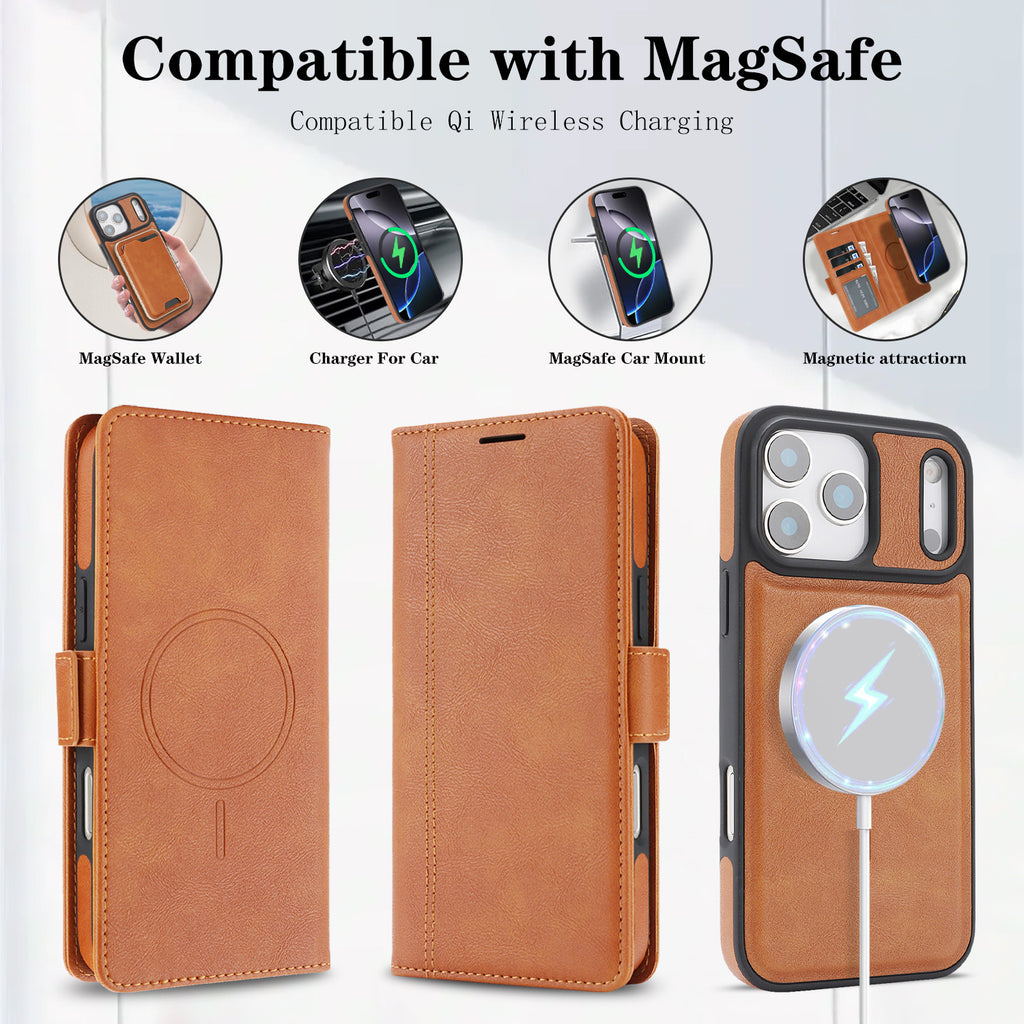 Coque de téléphone en cuir magnétique sans fil