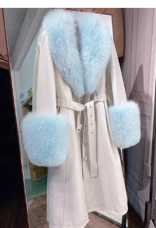 Manteau de fourrure de renard en cuir mince