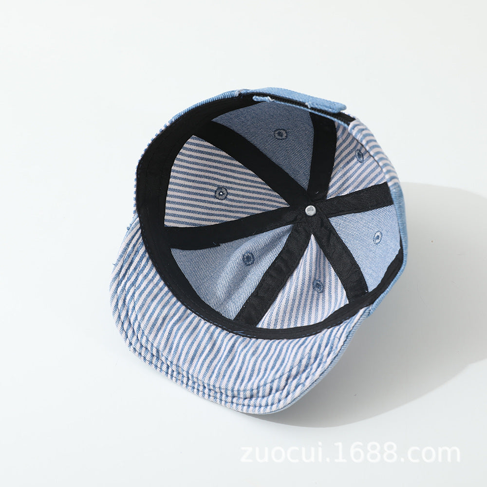 Patchwork rayé pour enfants Lavé Vintage Mode réglable Casual Striped Base Brimmed