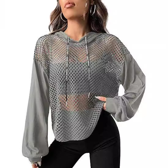 Mesh-Panel Casual Loose-Fit Sports Hoodie pour les femmes