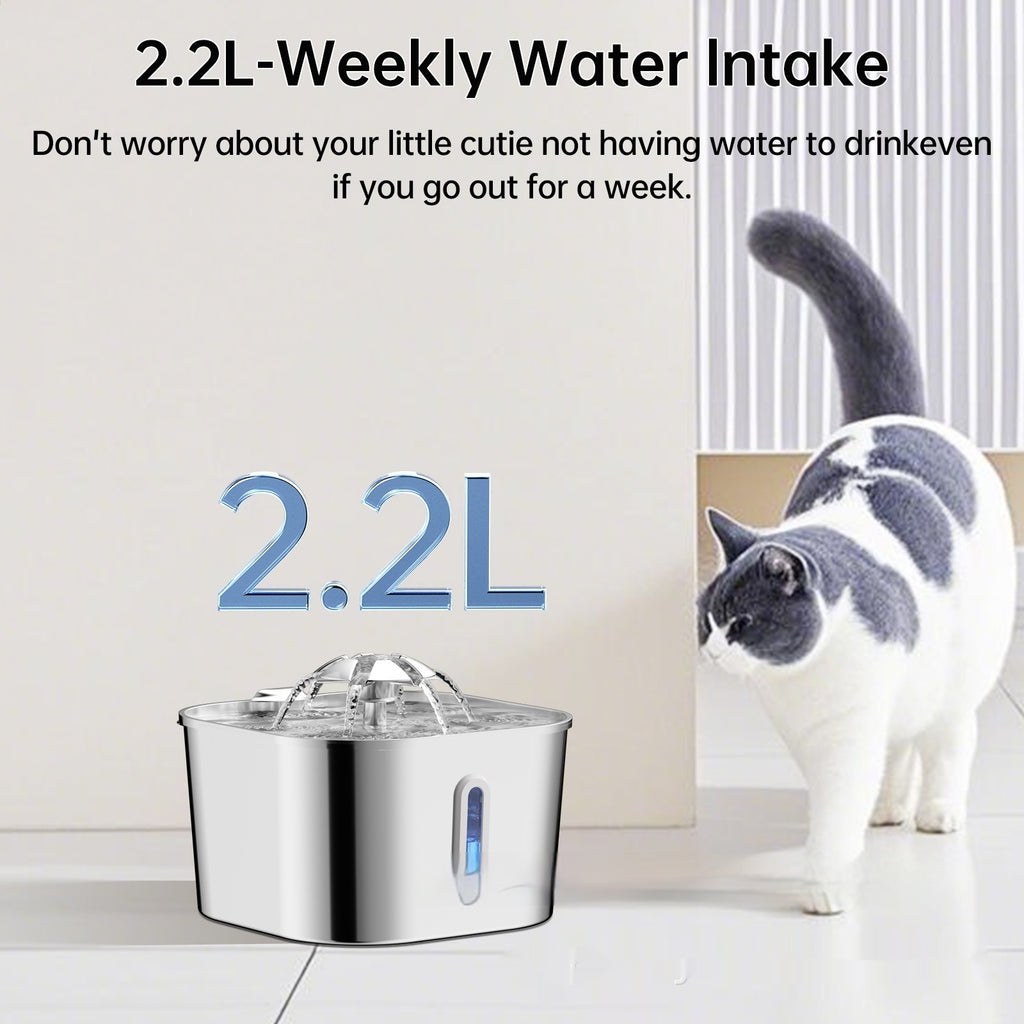 2.2L En acier inoxydable Animal Chat Fontaine d'eau Chiens et chats Alimentation d'eau