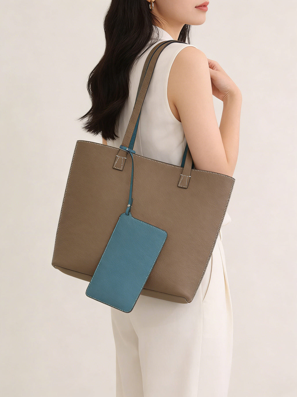 Sac à bandoulière double side style coréen TC Top Layer Sac à seau en cuir de vache Grande capacité ouverte