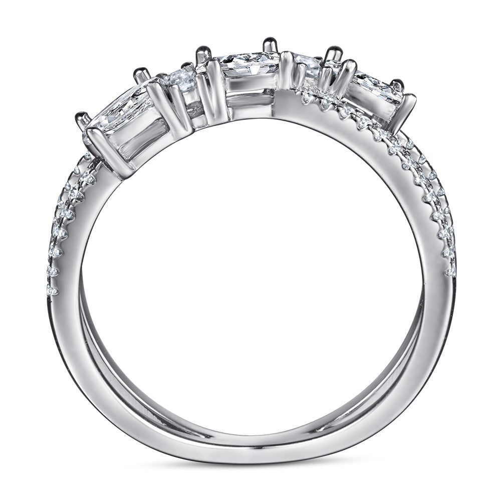 Anneaux 925 Argent Rotary Cross Denier Zircon Anneau de fiançailles pour femmes