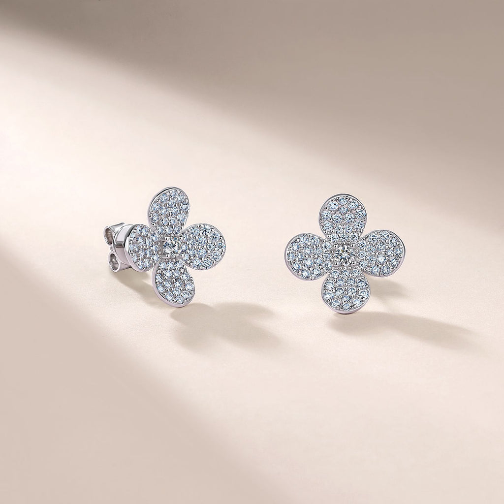 S925 Boucles d'oreilles Sterling Silver Pave Clover
