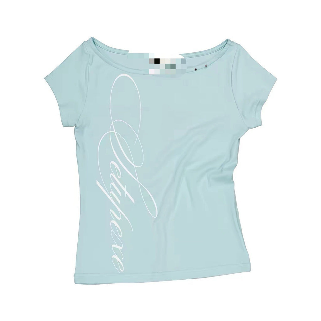 Dentelle Cross Sans dos Menthe Vert Manches Courtes Hors-Sholder T-shirt Femmes Top
