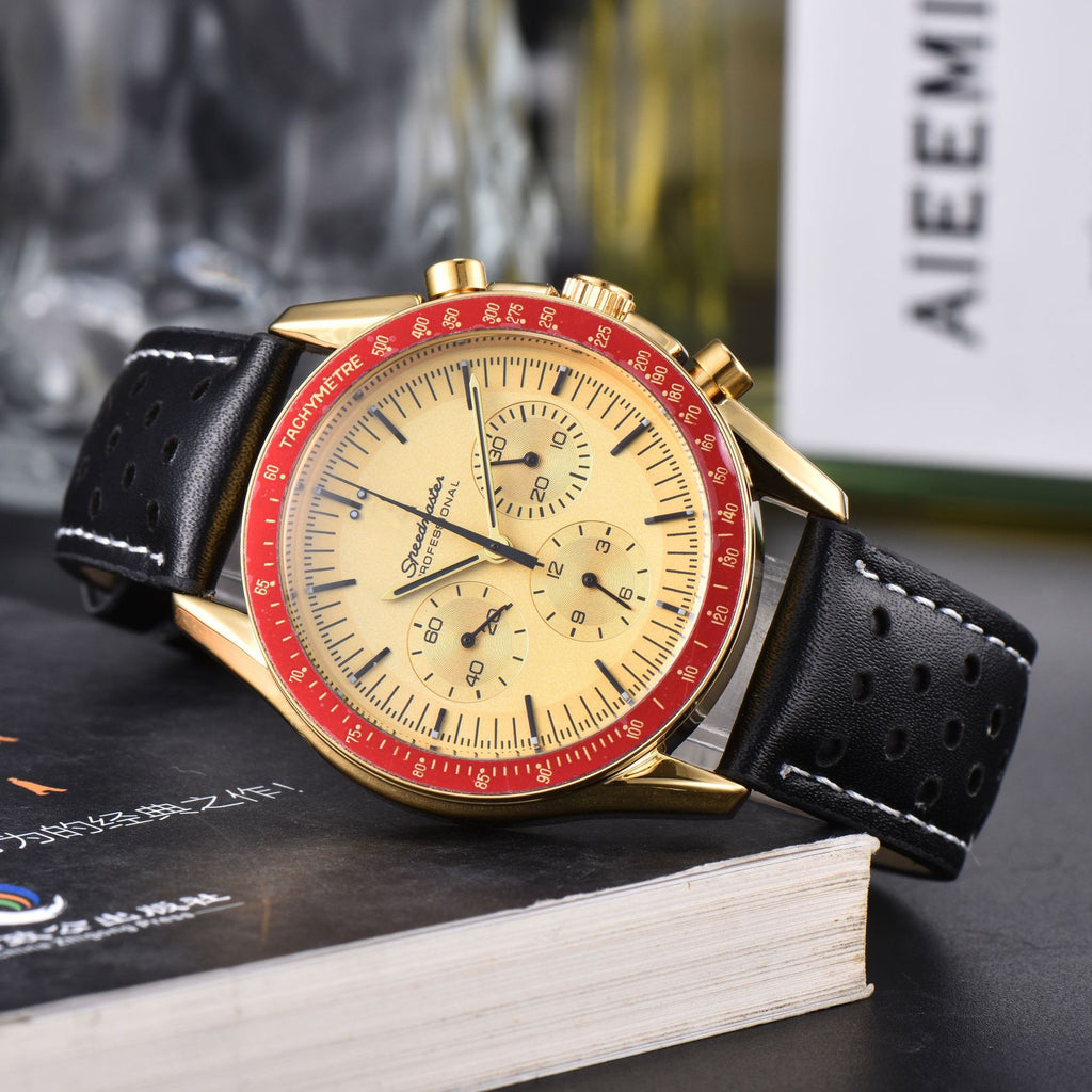 Montre Quartz multi-fonctions en cuir à 6 poignées pour hommes d'affaires