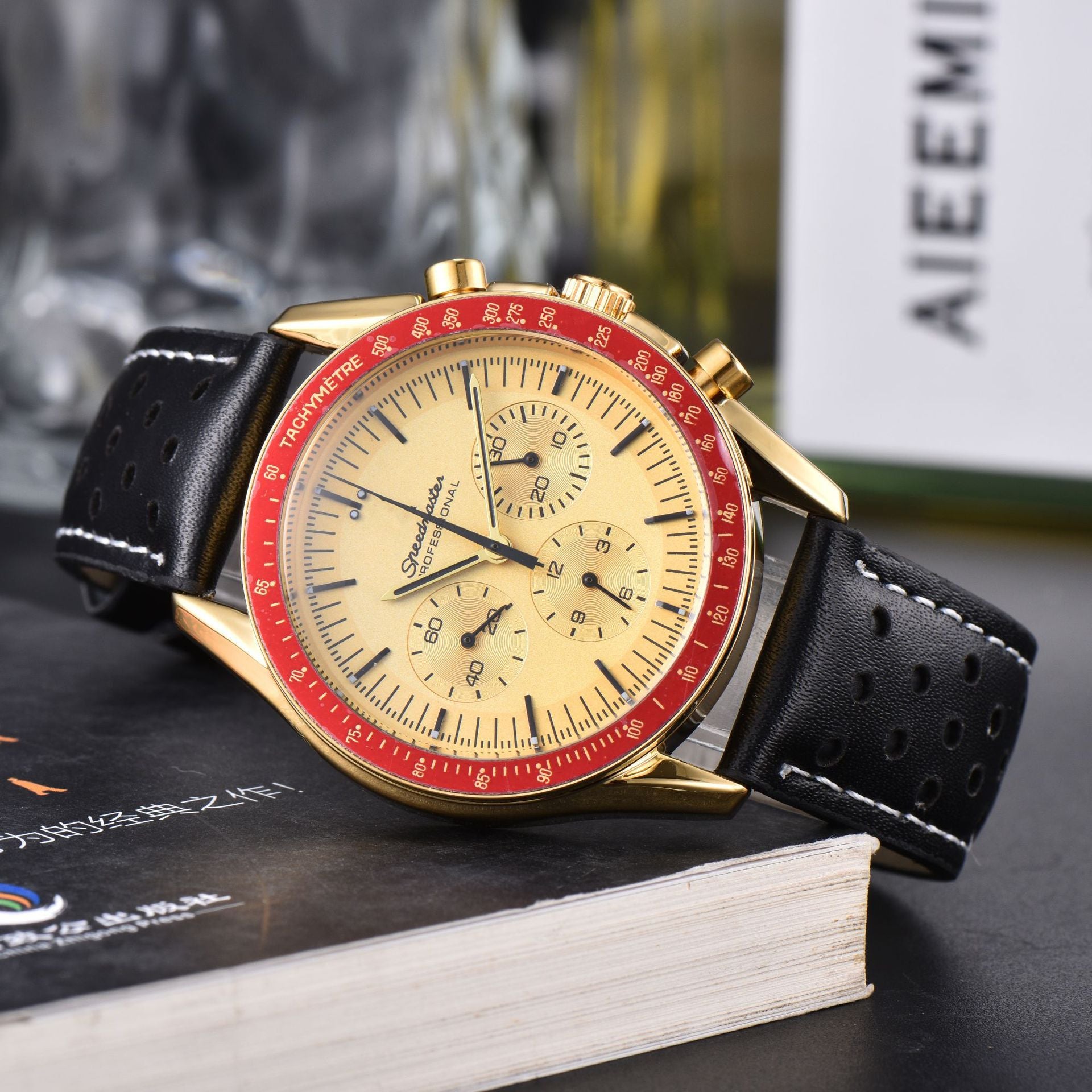 Montre Quartz multi-fonctions en cuir à 6 poignées pour hommes d'affaires