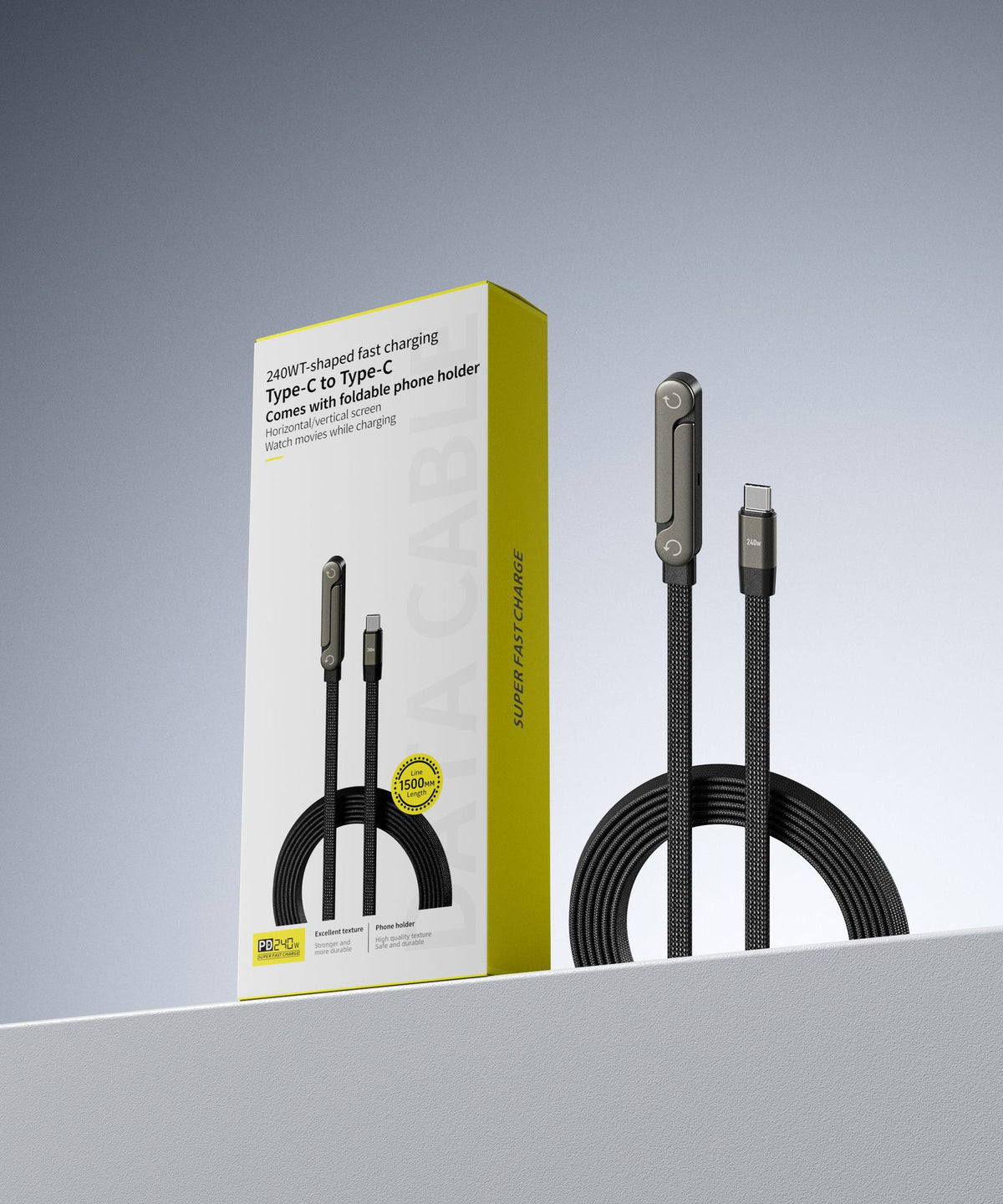 Câble de données pliable 2-en-1 de câble de charge rapide Tablette de téléphone pliable Typ