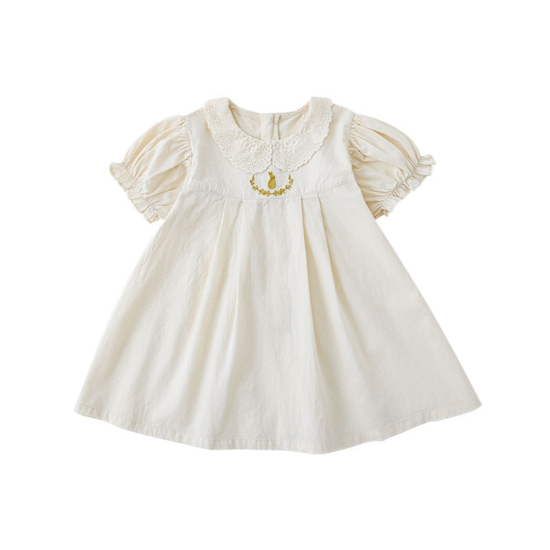 Robe blanche brodée en coton pur pour les filles