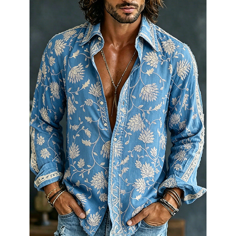Chemise casual rétro à imprimé numérique pour homme