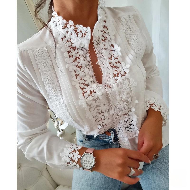 Chemise à manches longues en dentelle blanche