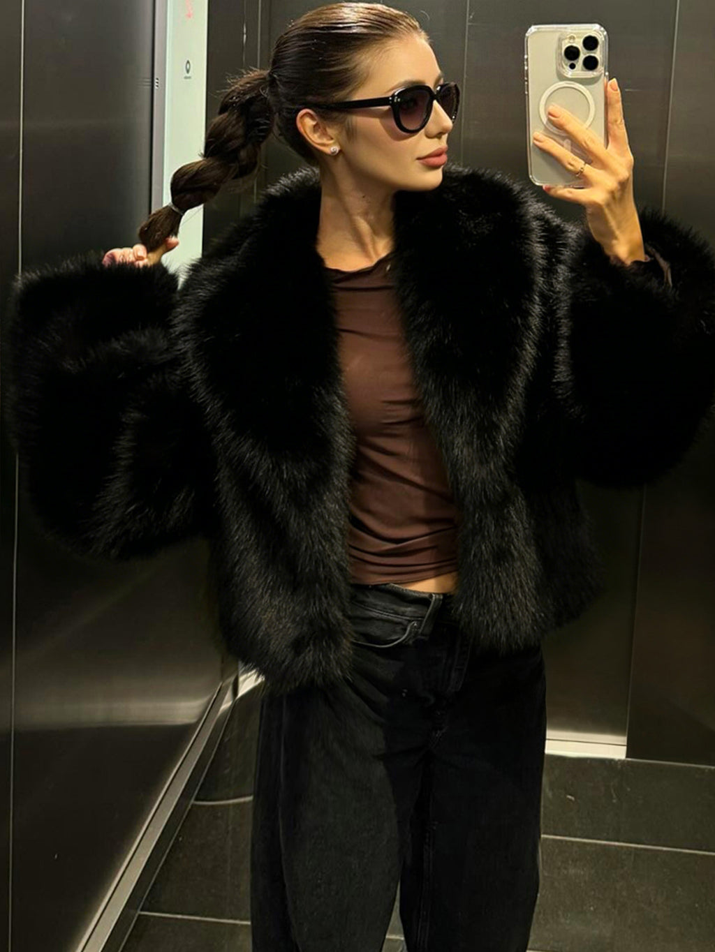 Femmes Faux fourrure épaissée Automnehiver manteau et chaud