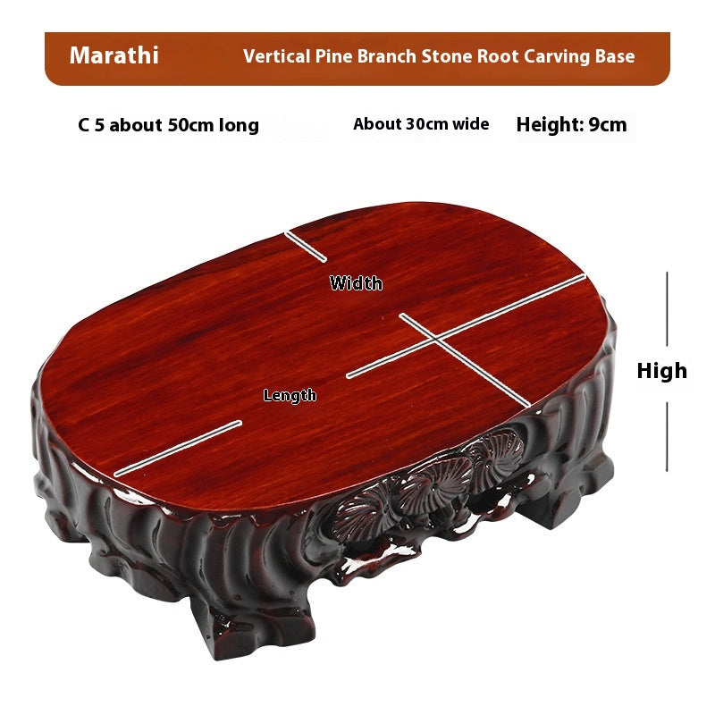 Base en bois, bois rouge et ornement en pierre rare