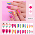 Stickers 24 Pièces de Short Almond en forme de Nail Acrylique avec des rayures de couleur arc-en-ciel et Pr