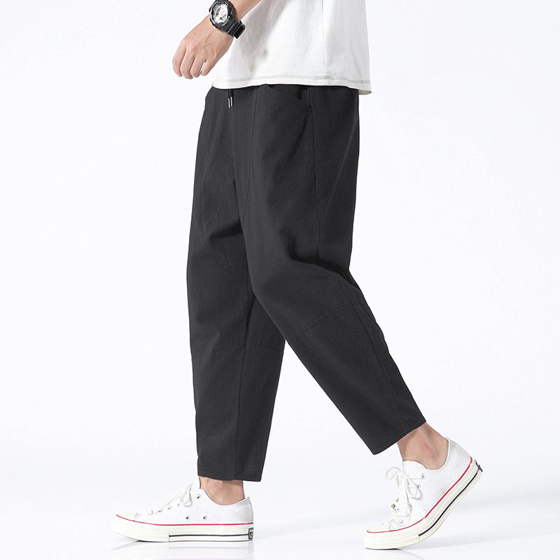 Pantalons de Harem coupés en lin de coton allongé
