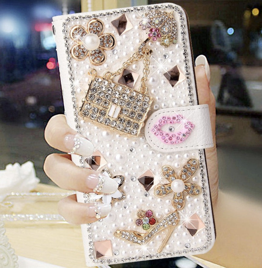Étui en cuir pour téléphone Étui tout compris Strass