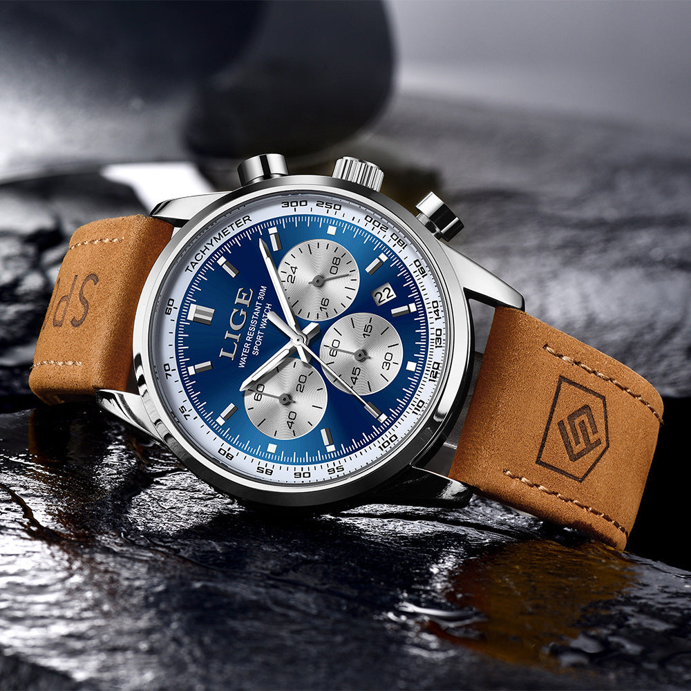 Montre étanche à trois mains Six-Pointer multi-fonction hommes