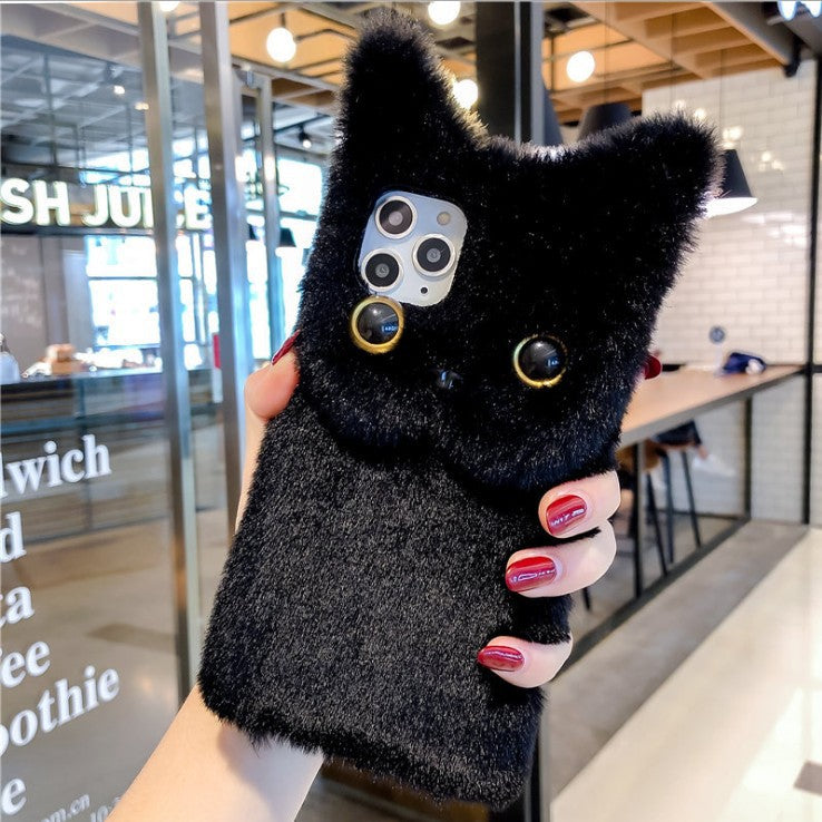 Automne et hiver en peluche mignon Cat cas téléphonique