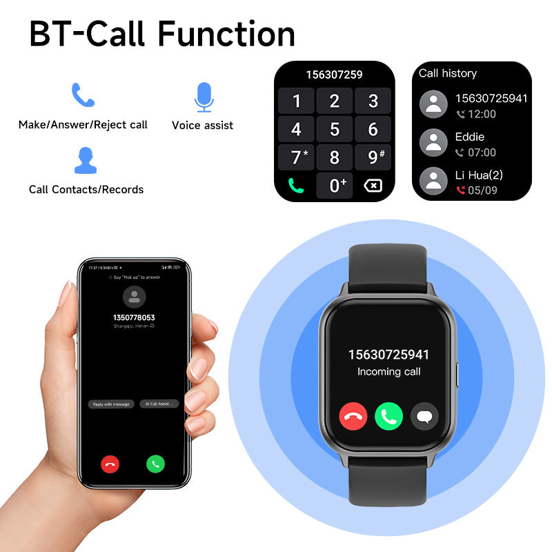 1.83" Screen Bluetooth Phone Sports Heart Rate Sleep IP68 Smart Watch