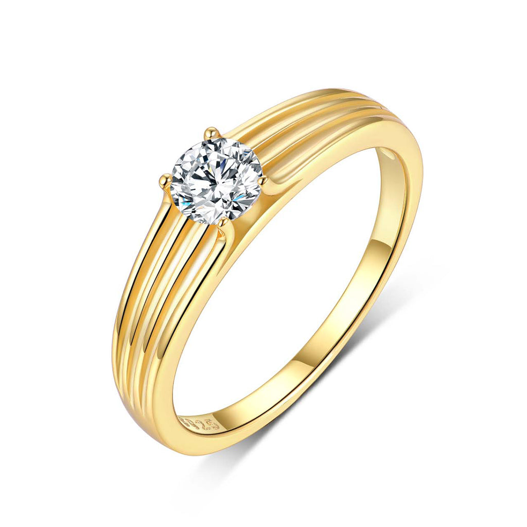 S925 Argent plaqué or 5mm Moissanite anneau parallèle Groove D Couleur VVS1 US Taille 6-9 GRA C